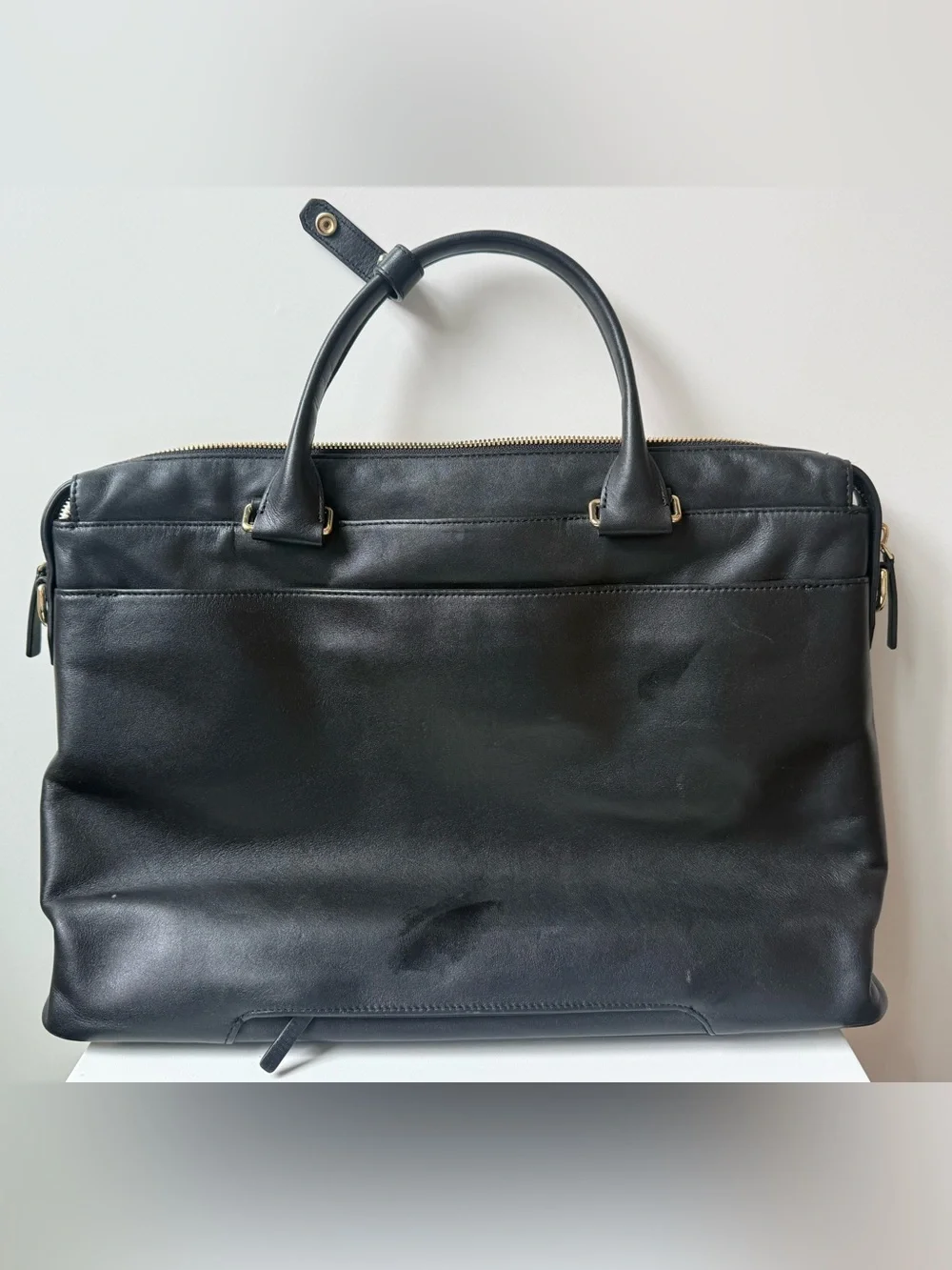 Tumi Black Leather Tote with Gold Hardware